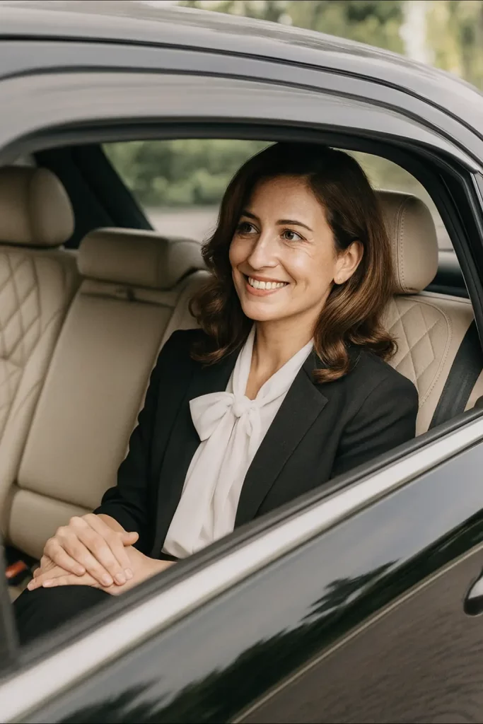 Geneva to Courchevel Business woman in private taxi from geneva to courchevel