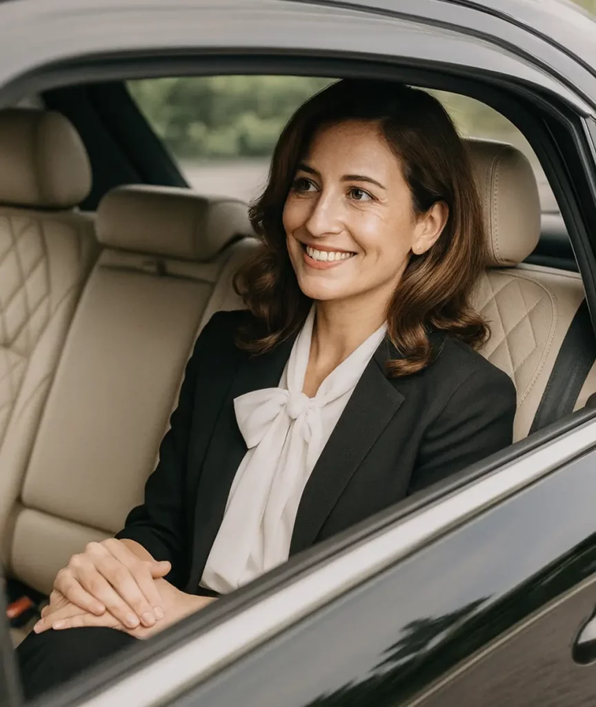 Business woman getting private car in Switzerland