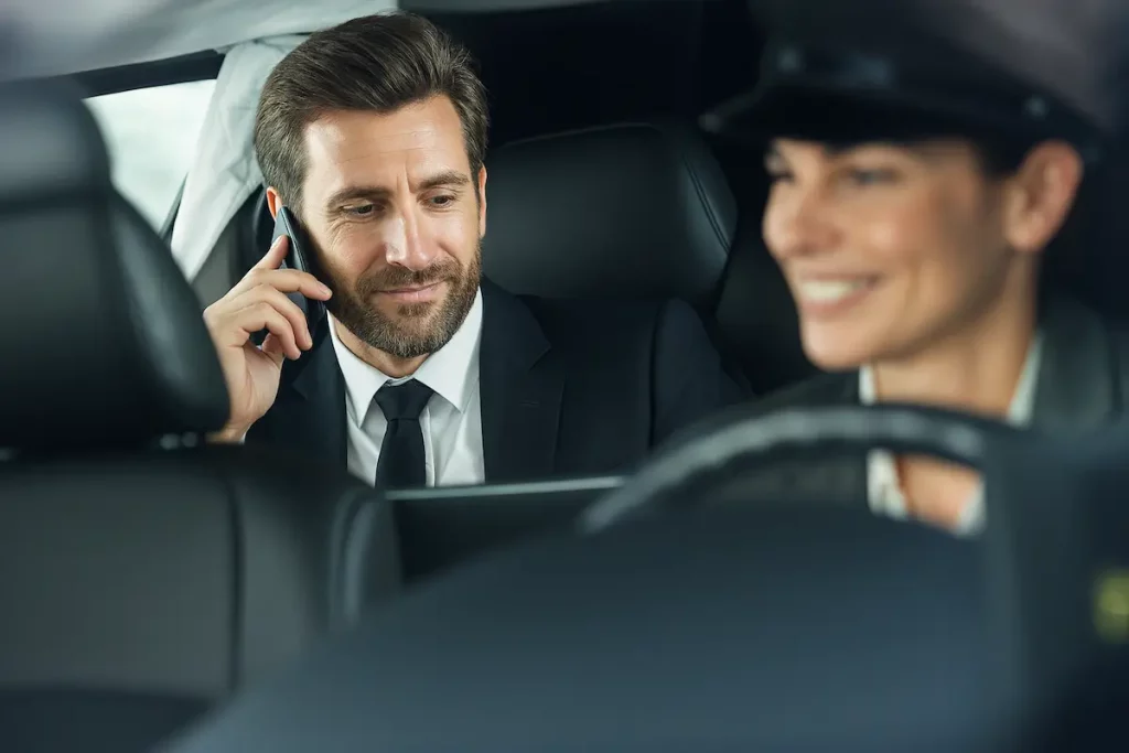 Limousine-service-in-Switzerland-luxury-car-man-going-to-airport
